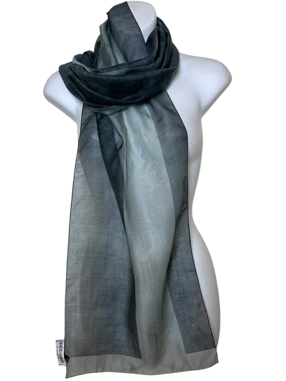Giorgio Armani vintage silk cashmere rectangle scarf gray lightweight luxury